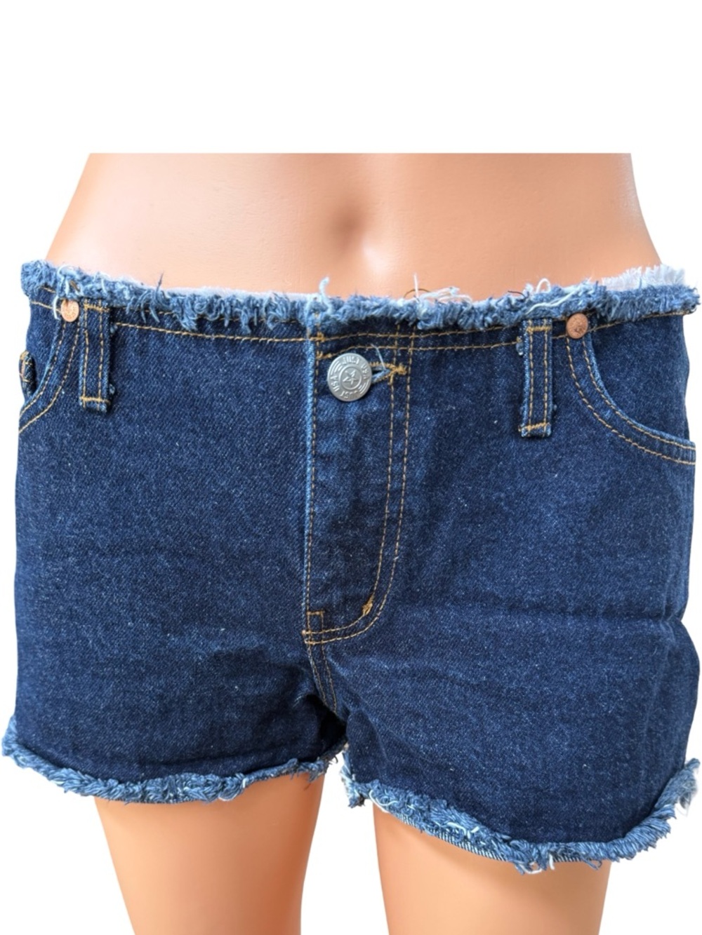 Just USA Dark Indigo Frayed Hem Denim Shorts, Jorts